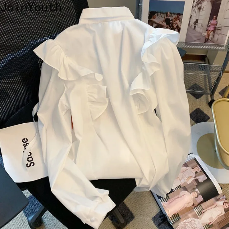 White Women Shirts Long Sleeve Ruffles Blouses 2024 Blusas Mujer De Moda Temperament Lady Tops Fashion Sweet Summer Blouse 7o307