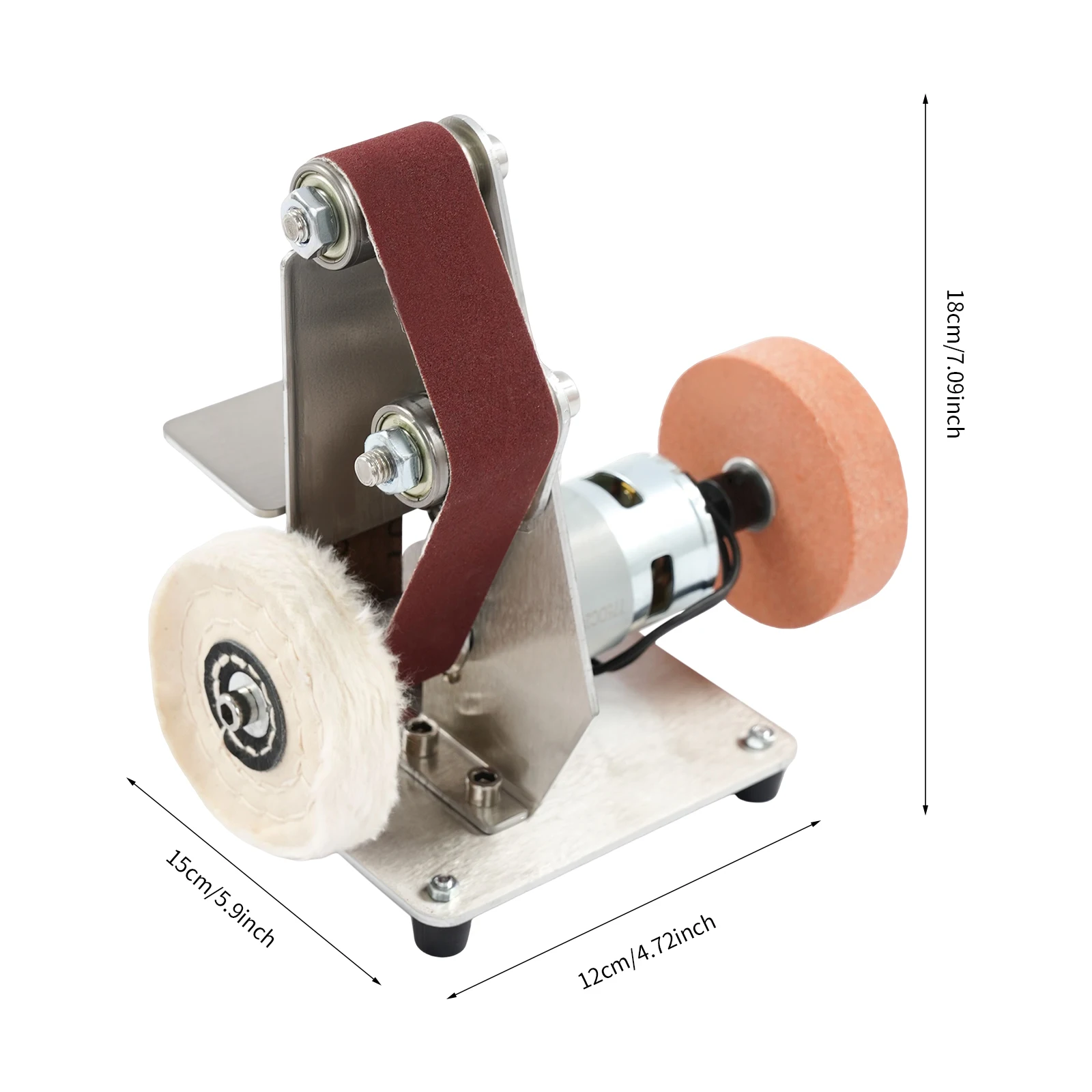 

Silver Mini Belt Sander, Electric Bench Grinder Sanding Machine, Table Top Grinder Polisher 5.9*4.72*7.09in for DIY Woodworking