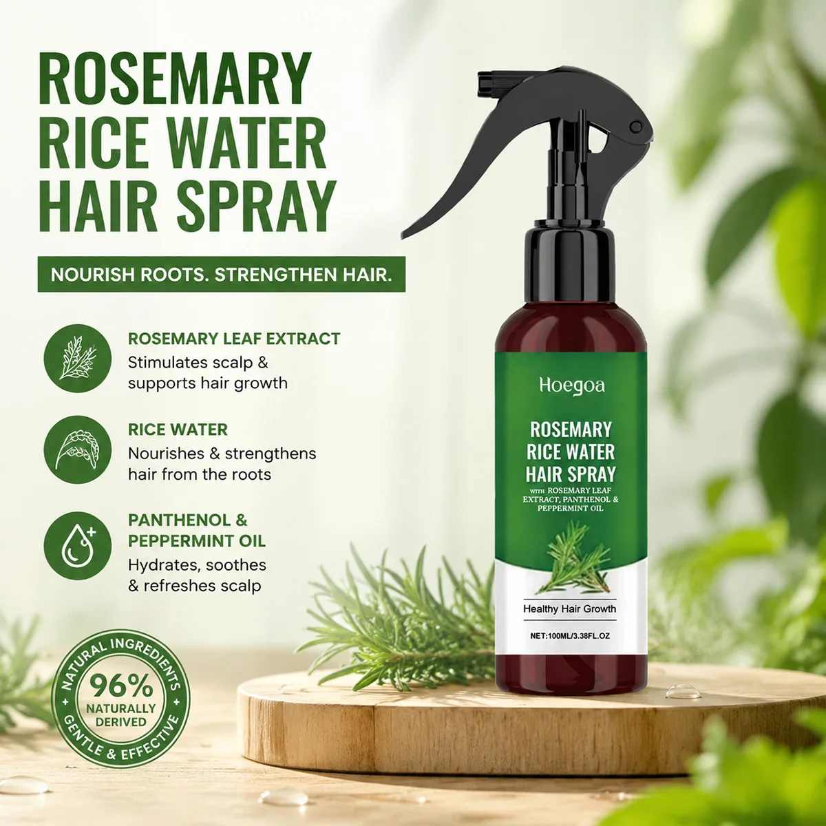 Rosemary Rice Water Hair Spray with Rosemary Extract Promotes Healthy Hair Growth Reduces Loss Nourishes Scalp Daily Care