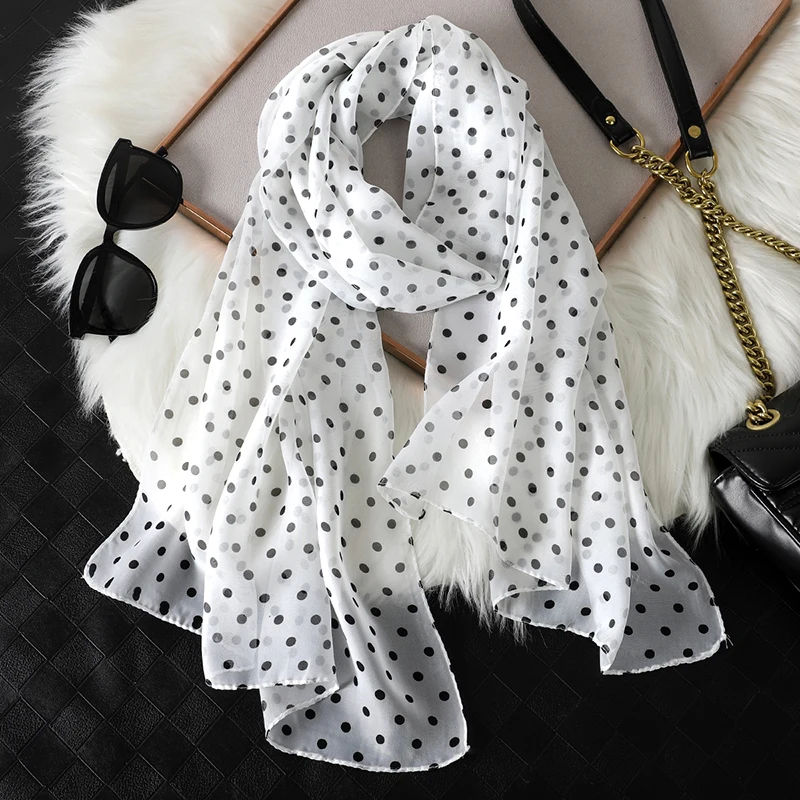 2023 Fashion Printed Dot Chiffon Hijab Scarf Women Pareo Lady Bandanas Beach Towels Summer Muslim Veil Wrap Female Foulard