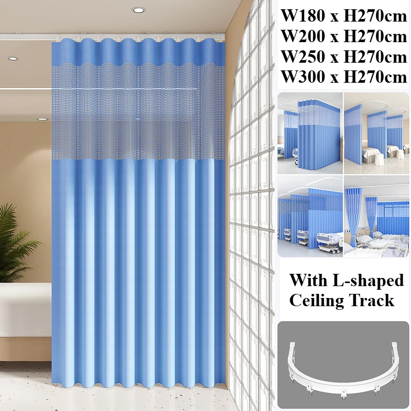 Hospital Beauty Salon Partition Curtain U‑shaped L‑shaped Impermeable Privacy Screen For Ceiling Track Medical Center
