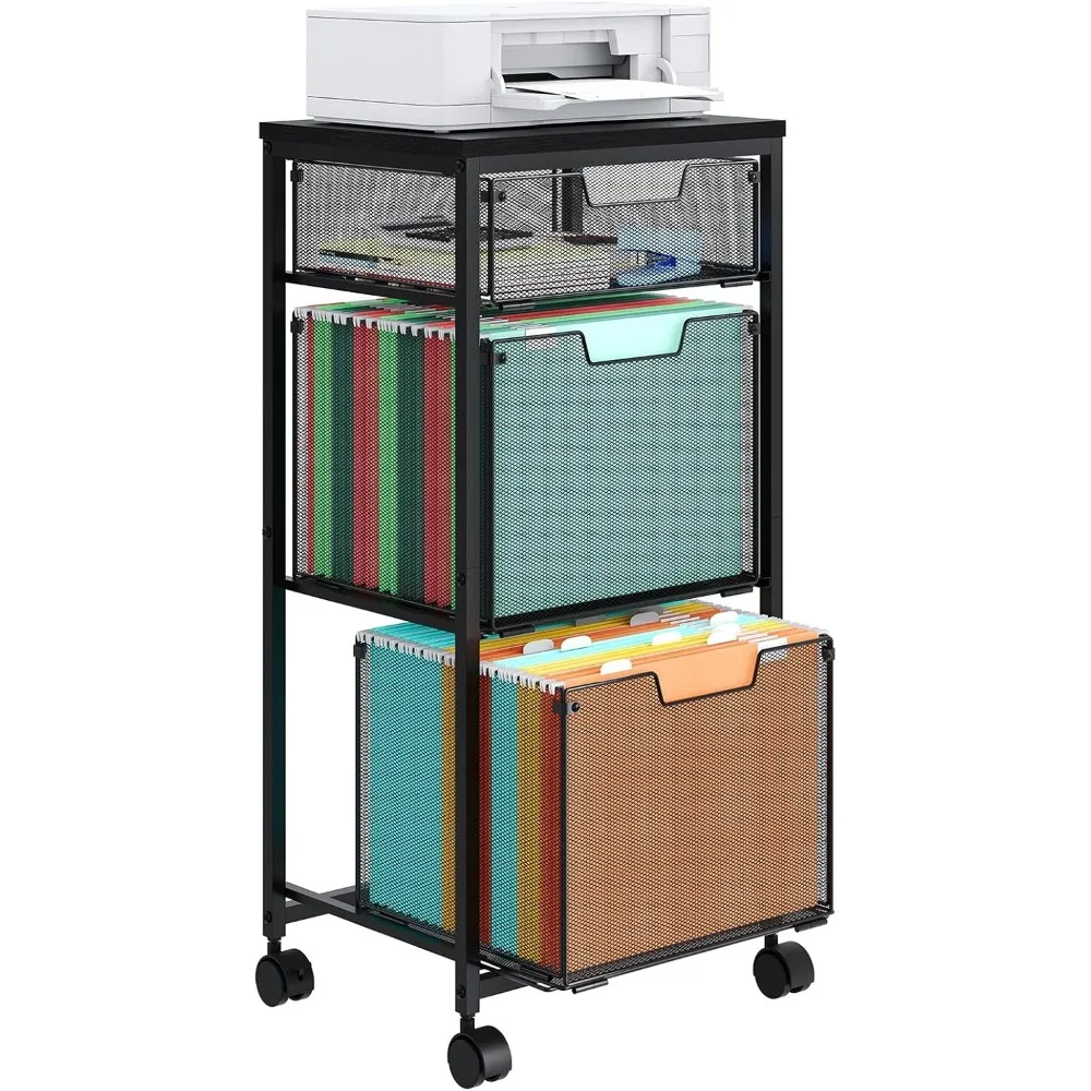 

3 Drawer Mobile File Cabinet for Home Office, Rolling Filing Cabinet on Lockable Wheels, Hanging File Folders Organizer, Utility