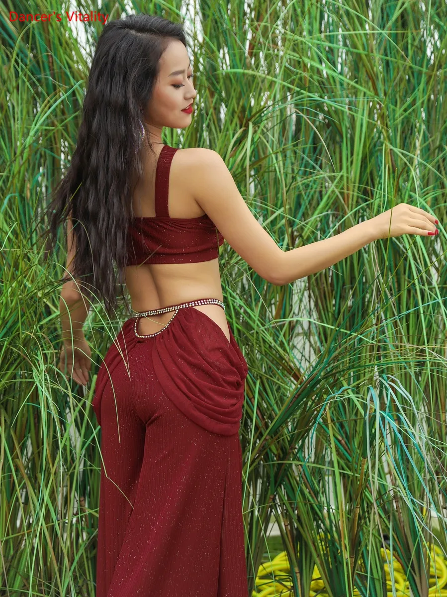 Women\'s Belly Dance Dance Suit Practice Clothes New Sexy Hollow Split Long Skirt+Top Bellydance  Set Suit