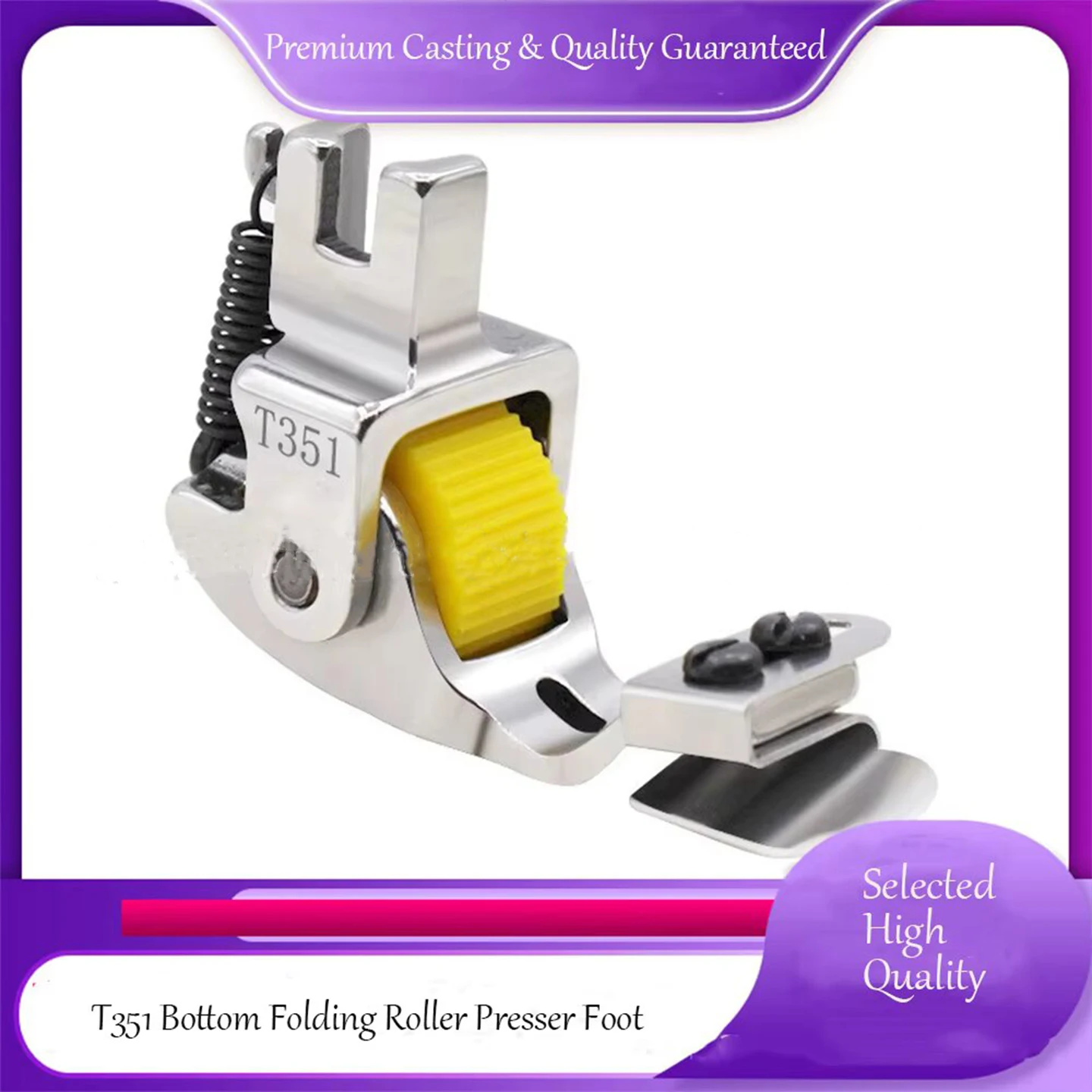 P351 Roller-Nähfuß, unterer Saum, zusammenklappbar, kratzfest, starker Halt, perfekt für dicke, weiche Stoffe, industrielle Nähmasse