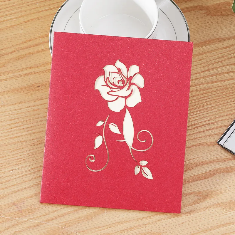 1 Satz Valentinstag Romantische 3D Pop Up Rose Einladungskarte für Valentinstag Hochzeit Einladung Dekorationskarte mit Umschlag ﻿ – Detail 3
