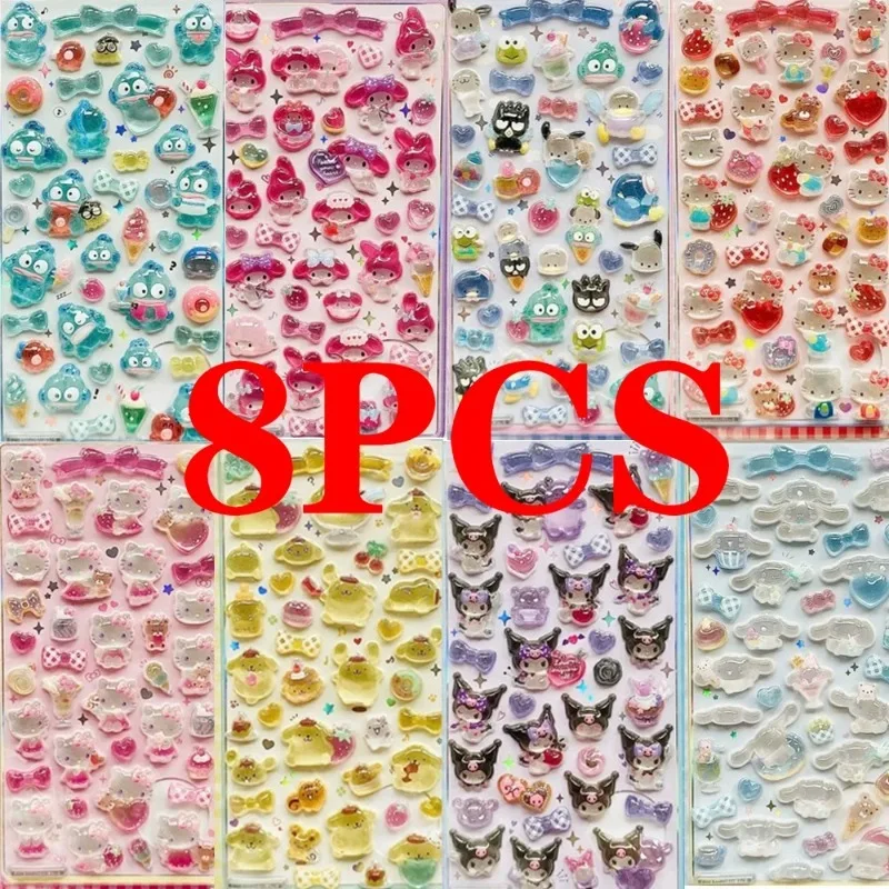 3D Sanrio Hellokitty Kuromi Cinnamoroll Stickers Cute Anime Transparent Jelly Crystal Decorative Sticker Phone Case DIY Kids Toy