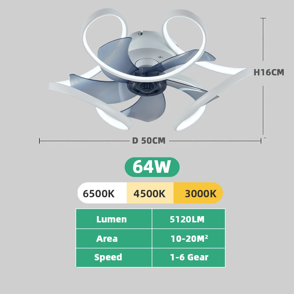 Nowoczesny wentylator sufitowy z oświetleniem 6-biegowa regulacja prędkości z pilotem Nadaje się do sypialni i kuchni Wentylator LED z możliwością