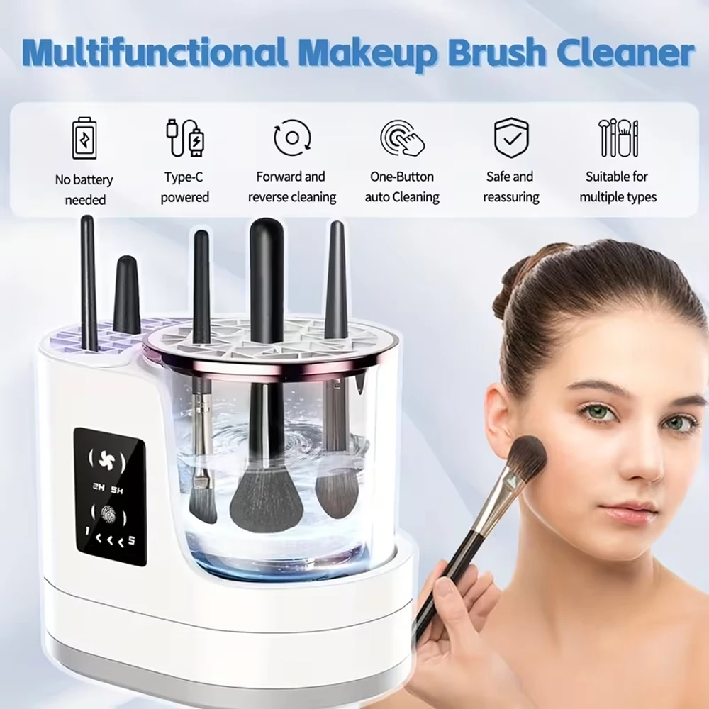 Máquina Limpiadora y Secadora de Brochas de Maquillaje Eléctrica Multifunción, Herramienta de Limpieza Profunda y Eficiente, Limpiador y Secador de Brochas de Maquillaje Eléctrico Portátil 2 en 1, Lavador de Brochas Automático con Temporizador, Sanitizador UV, Pantalla Táctil, Limpieza Profunda de Alta Velocidad