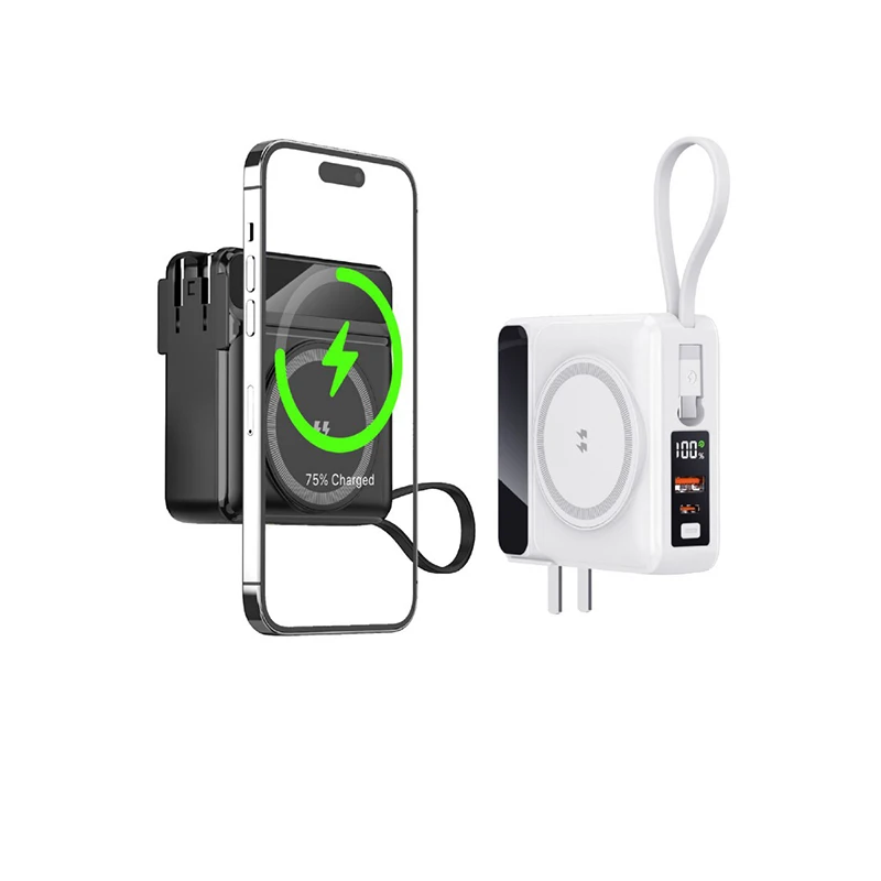 15000mAh Magsafe Power Bank with Cable AC Plug Wall Charger For iPhone 16 15 Huawei Xiaomi Samsung 22.5W Fast Charging Powerbank
