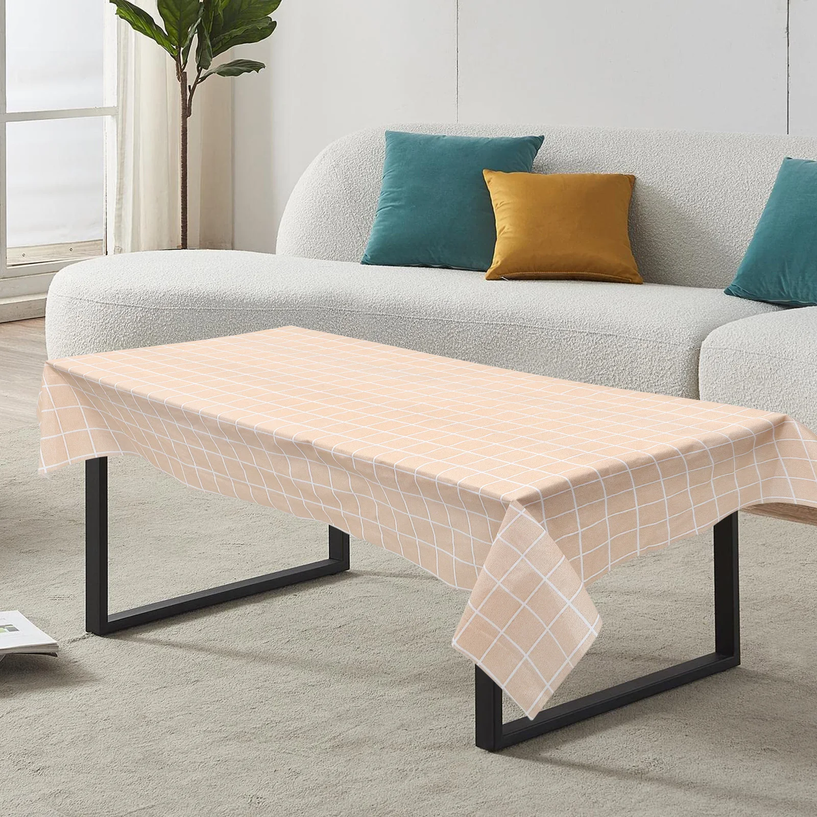 

Plaid Tablecloth Coffee 137x90cm Thick Birthday Picnic Rectangle Cover Decor Plaid Tablecloth For Rectangle Table PEVA Non Slip