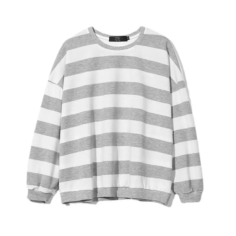 Spring Autumn Men\'s Fashion Striped T-shirt Youth Round Neck Long Sleeve Bottomed Shirts Pullover