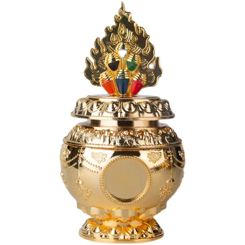 

17cm Tibetan Buddhism Lotus Eight Treasures Vase Aquarius Temple Buddha Supplies