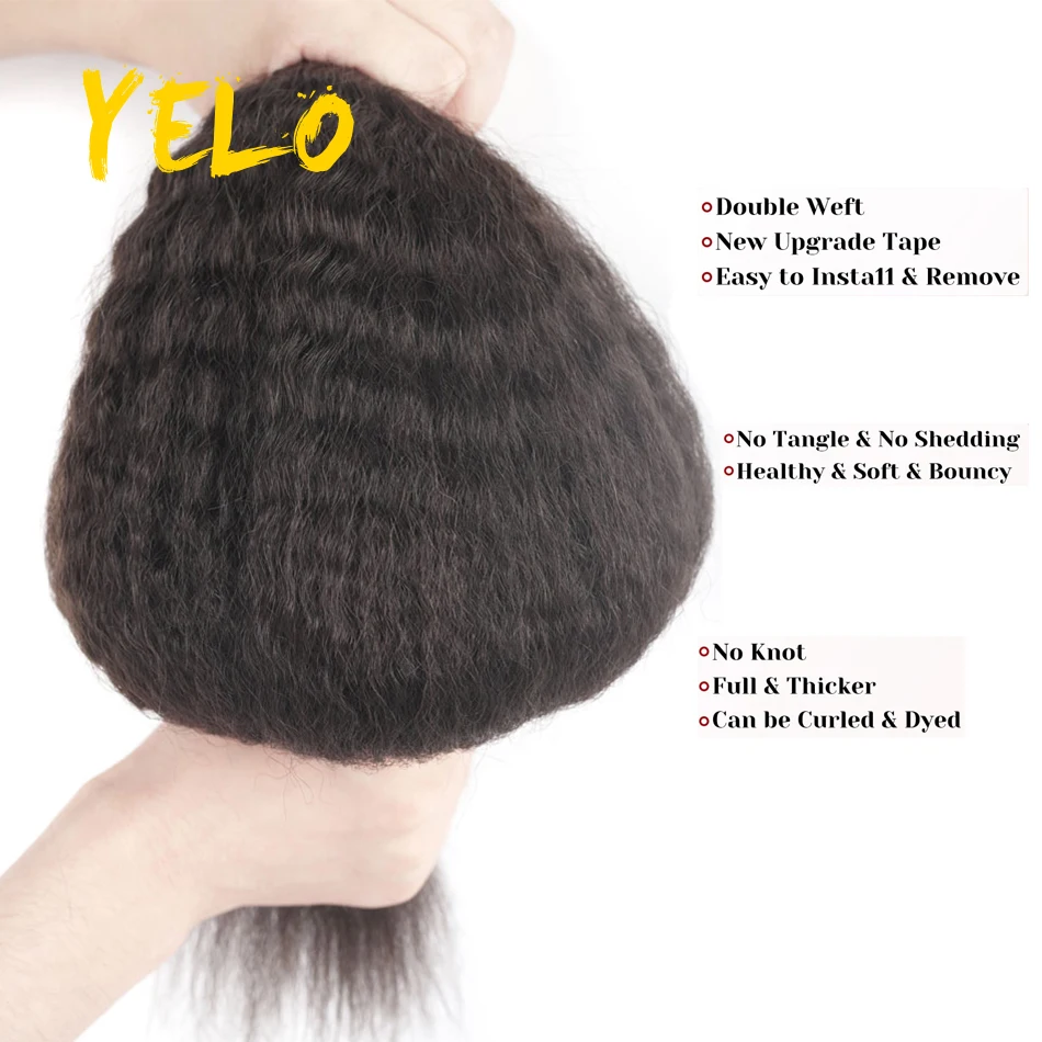 Yelo 12 ”-26” Kinky Straight Tape In Human Hair Extensions Huid Inslag Hair Extension Balayage Accentueren Menselijk Haar Zacht En Veerkrachtig