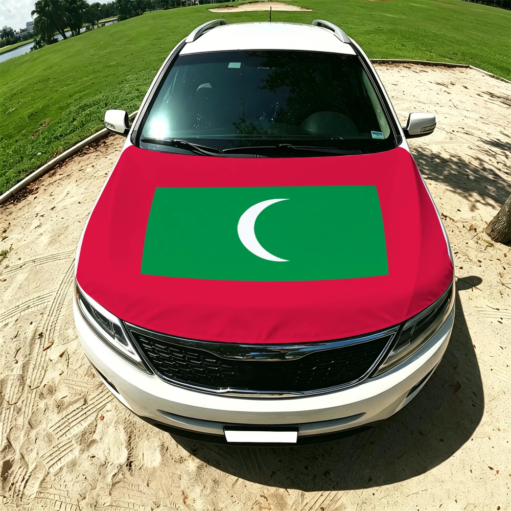 130x160cm Maldivesn Flag Car Hood Cover, Elastic Windproof Patriotic Bonnet Banner