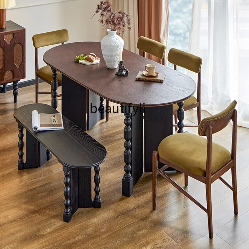 

A13 New style Full solid wood oval square dining table French retro home dining table dining room large board table desk
