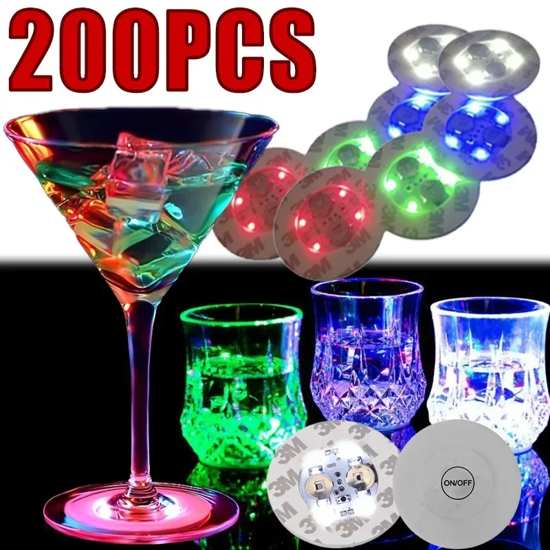 200PCS LED Coaster Lights  Illuminated Wine Bottle Stickers  Illuminated Glowing Wine Bottle Stickers Bar Wedding Party