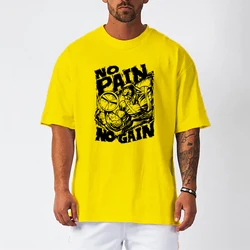 NO PAIN NO GAIN Print Oversized Losoe T-Shirt Gym Bodybuilding Fitness Short Sleeve Shirt Men Mesh Breathable Quick Dry Clothing