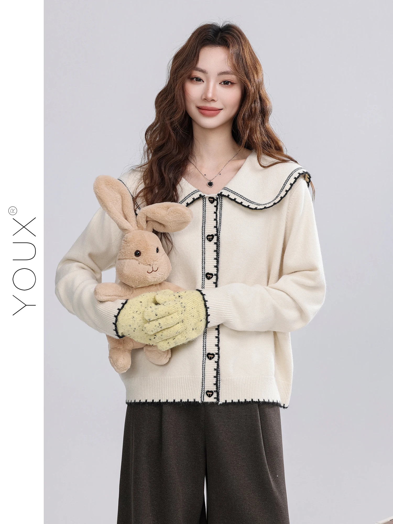 

Casual Navy Collar Sweater Women's College Sle Winter New Loose Outerwear Hot a Lamp Chinese Brand Regular Sve Length