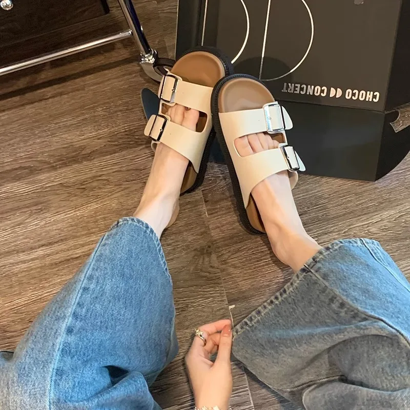 New Summer Women's Slippers Fashion Women Slipper Casual Beach Double Buckle Non-slip Flat Slides Women Shoes 2023 sandalias