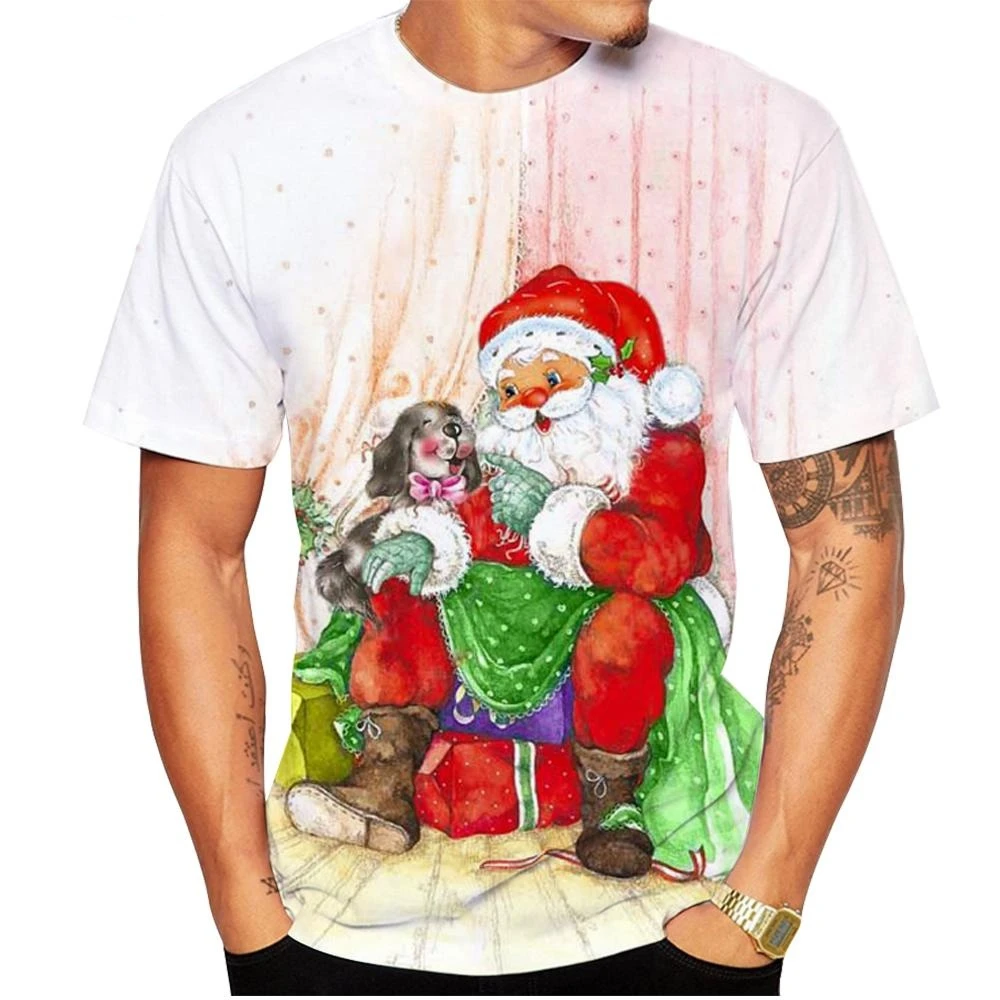 Erkekler için noel T Shirt boy ekip boyun kısa kollu Tops 3D X\'mas eleman moda baskı kısa kollu erkek ve kadın