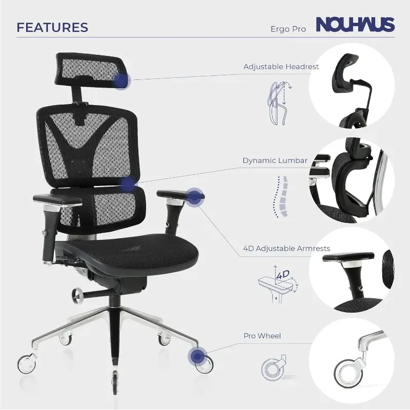 Ergonomischer Bürostuhl Lordos stütze Rückenlehne aus Aluminium legierung, großer und hoher Computer-Schreibtischs tuhl aus Mesh mit verstellbarer Kopfstütze