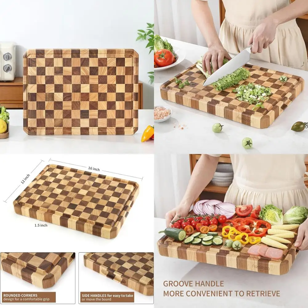 

Large Kitchen Cutting Board with Juice Grooves and Checkered Design for Chopping, Cheese, and Charcuterie
