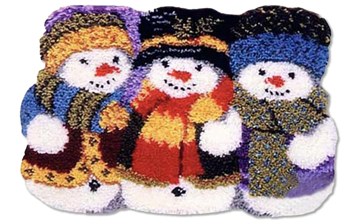 

Latch Hook Kits Rug Snowman Crochet Yarn Cushion Colour Pre-Printed Canvas Cover Rug Needlework DIY Hook and Latch Kit Christmas