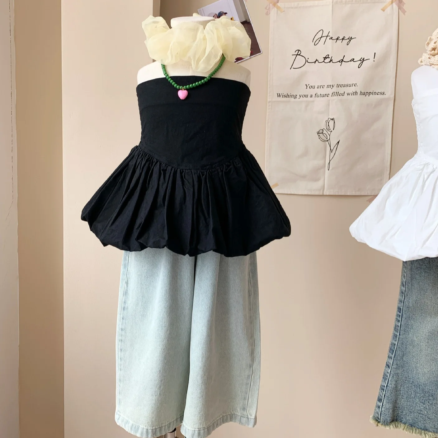 

2025 Summer New Children's Clothing Korean Version of Children's Clothing Girls' Skirts Pendulum Tube Top Niche Bud Vest