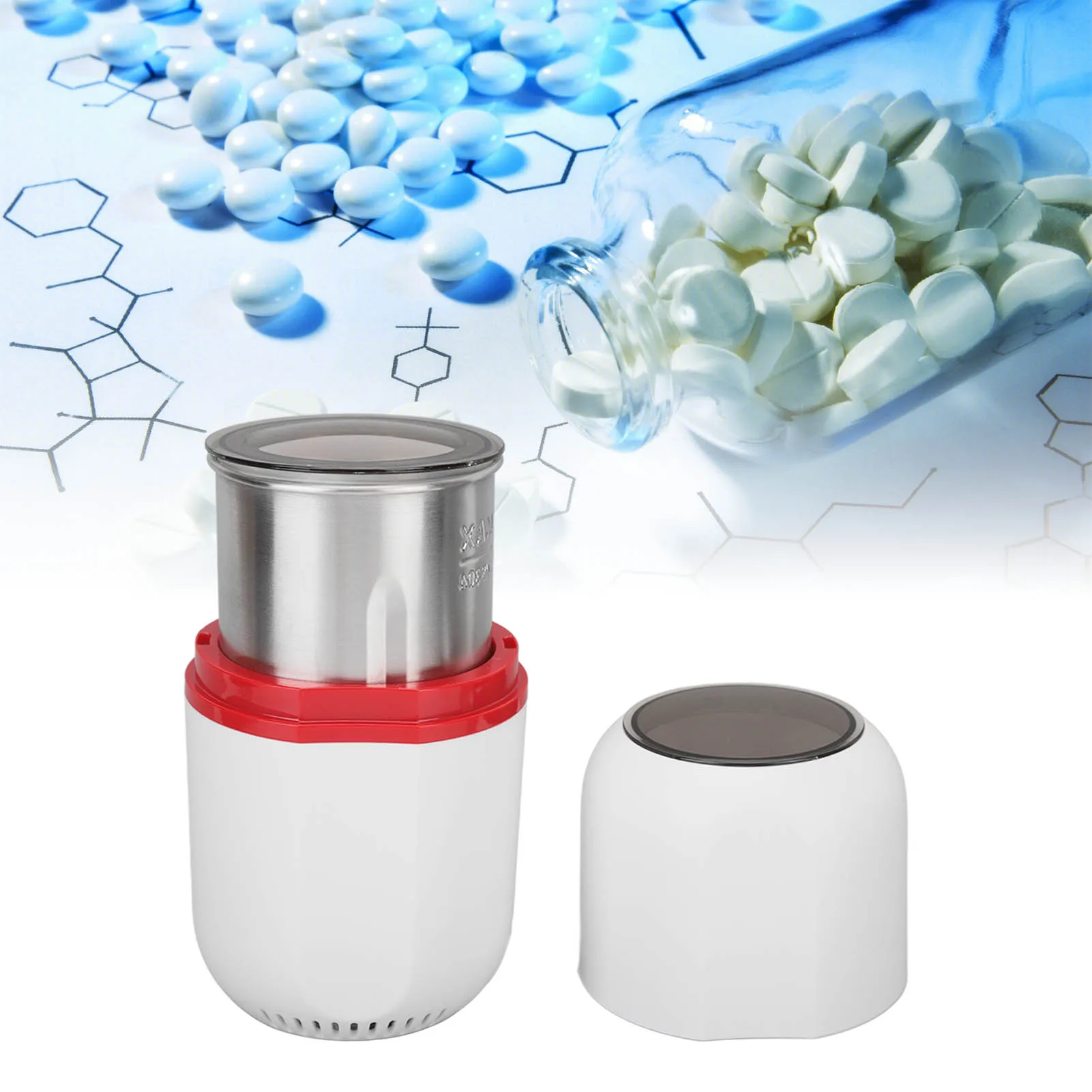 Electric Pill Crusher Grinder Stainless Steel Helps Swallowing Multiple Uses Fine Powder Electronic Pulverizer for Home White