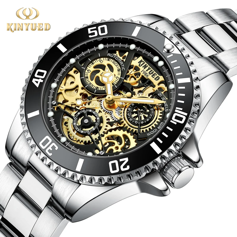 

KINYUED Top Brand Luxury Automatic Mechanical Watch Men Waterproof Stainless Steel Fashion Skeleton Watch Montres Homme Reloj