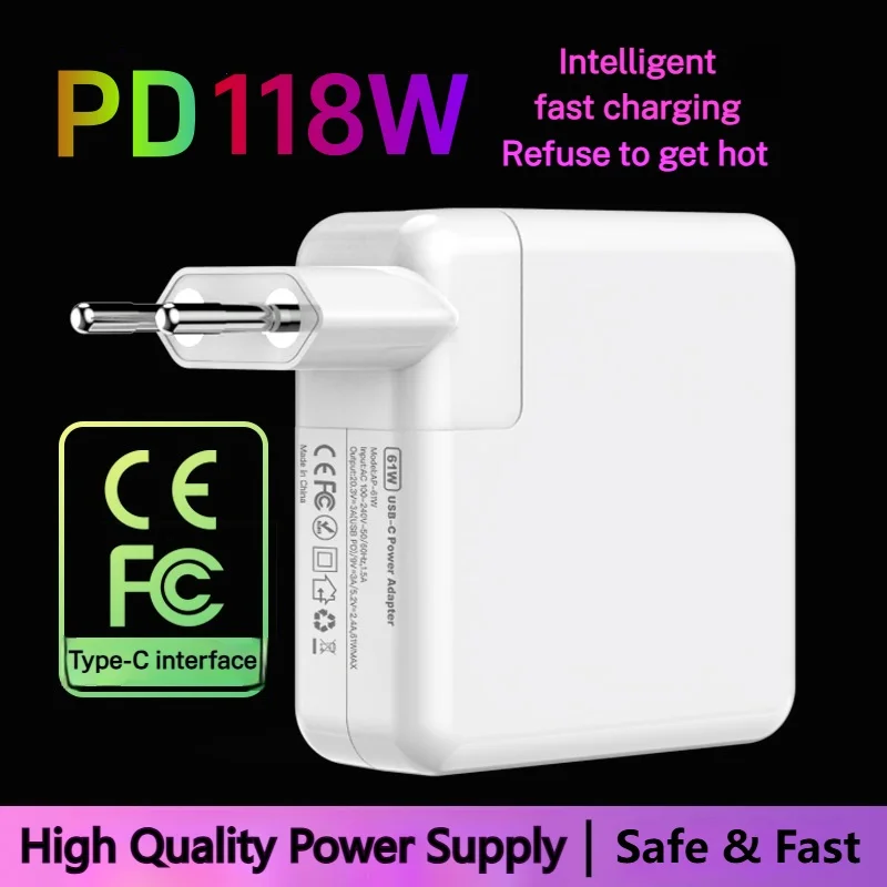 

118W Type-C Fast Charger USB-C PD Wall Charger Notebook Laptops Power Adapter For MacBook Pro 13" 16" With 2M Charging Cable