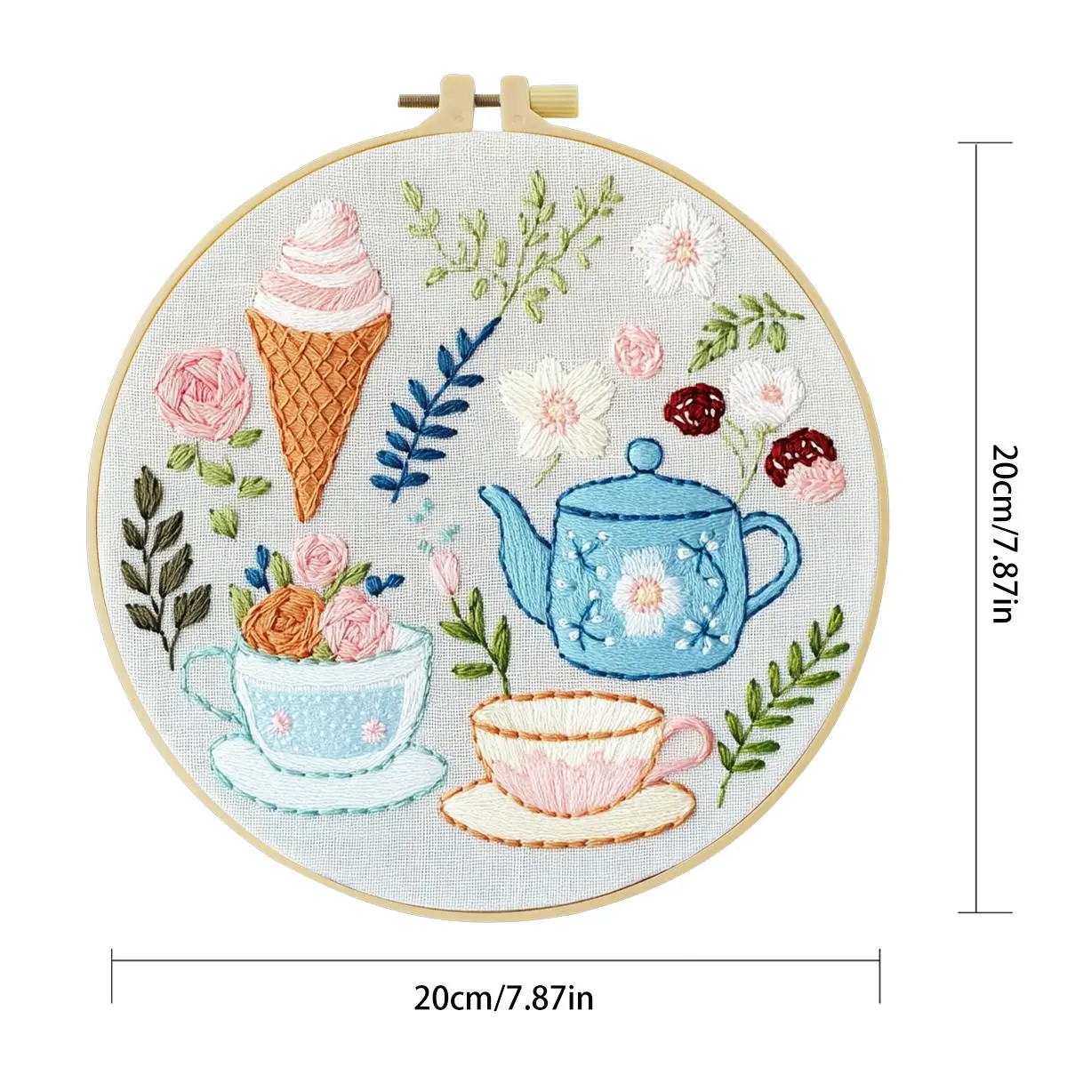 1 Stück 20X20CM/15X15CM 7,87/6,3 Zoll Nachmittagstee Stickerei Starter-Kit DIY-Kit DIY-Stickerei-Set für Anfänger – Detail 4