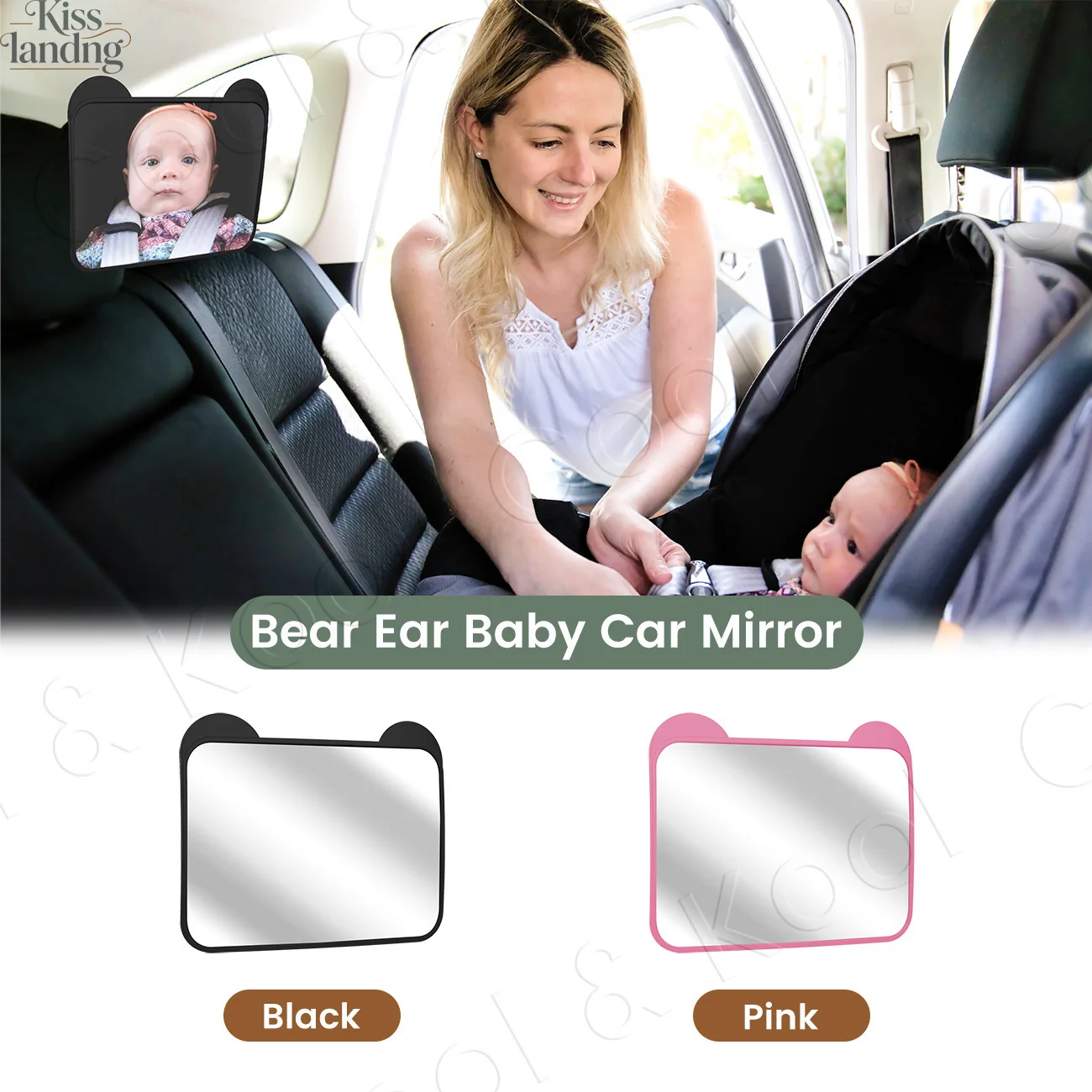 Adjustable Wide-Angle Baby Car Mirror with Bear Ears, Headrest Mounted Safety Monitor