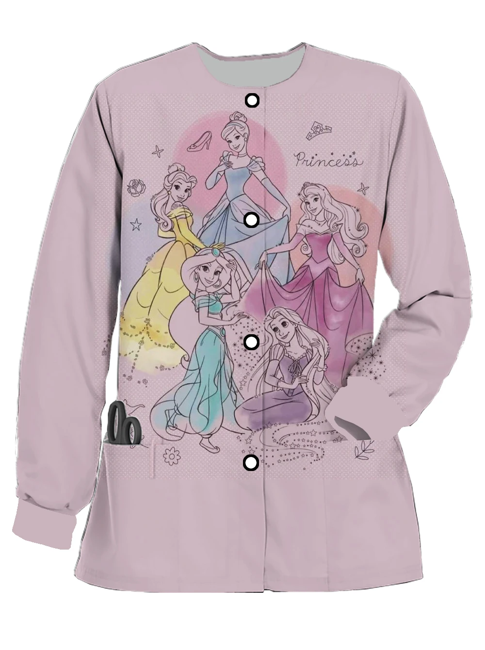 Flower Shop Cafe Work Uniform New Disney Princess Series Printed Hospital Women's Spring and Autumn Long Sleeve Nurse Uniform