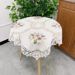 Square 85cm American vintage hand-crocheted cotton thread embroidered tablecloth coffee table refrigerator washing machine cover