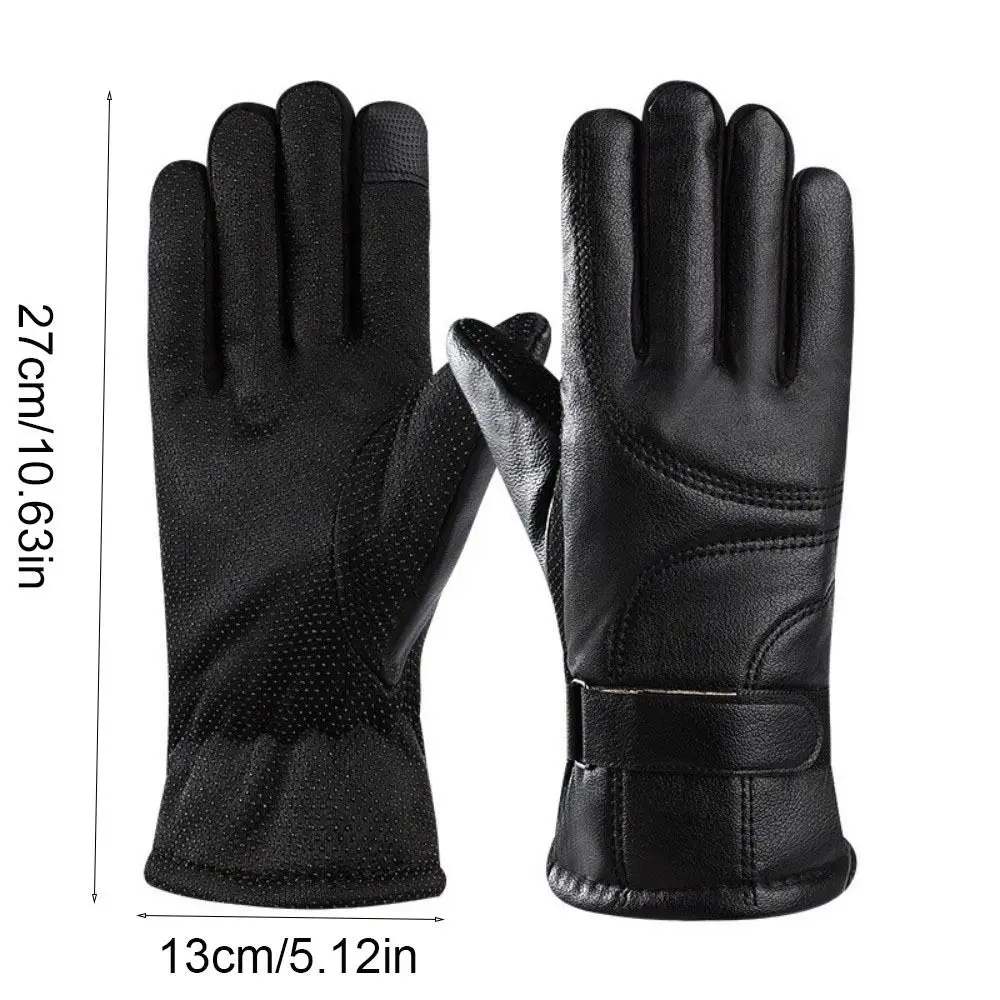 هدية قفازات التزلج الشتوية السوداء الدفء متعددة الوظائف الرجال القفازات الجلدية الحرارية يندبروف القيادة قفازات الخريف #6