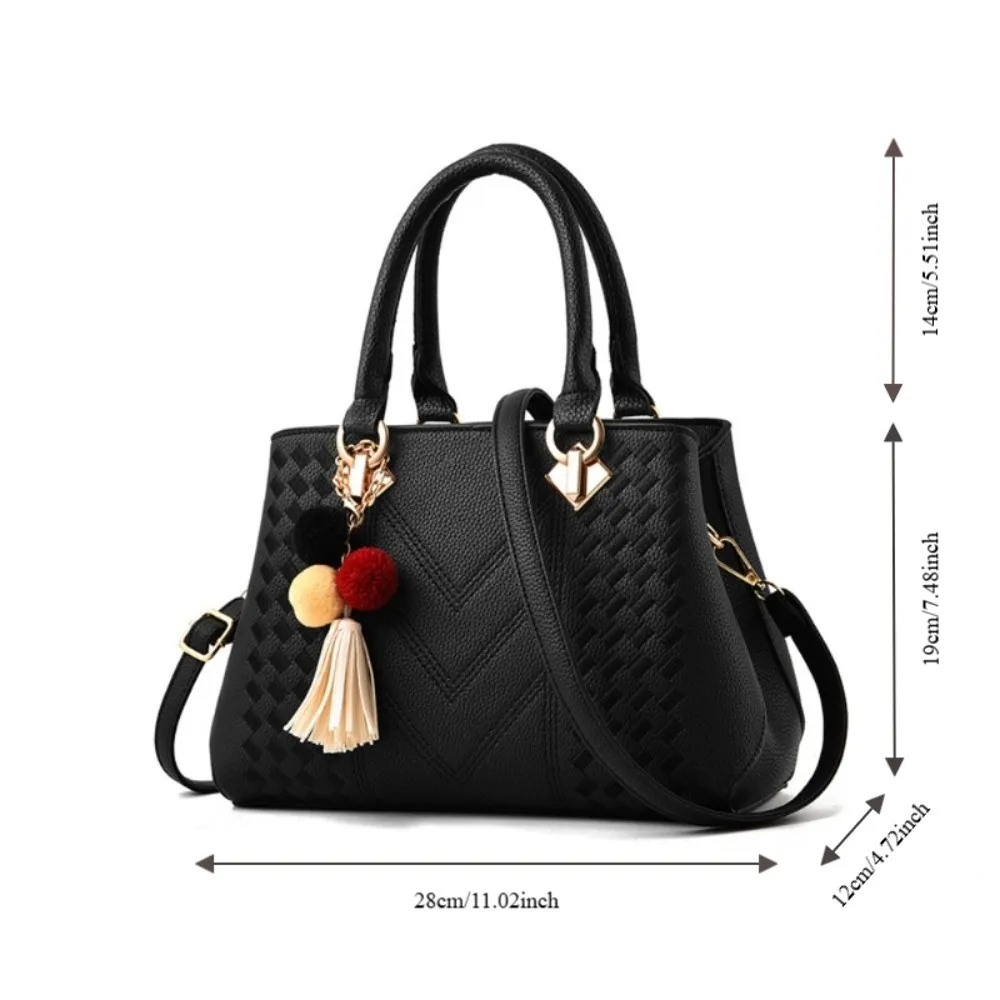 

PU Material Leather Handbags polyester lining Pompon Decoration Crossbody Bags Minimalist Design Large Capacity Vintage Handbag
