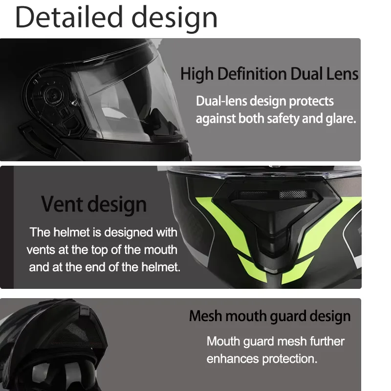 Uchoose DOT المعتمدة خوذات لكامل الوجه تحطم دراجة نارية واقية الرجال النساء الوجه حتى خوذة دراجة نارية مزدوجة الشمس قناع