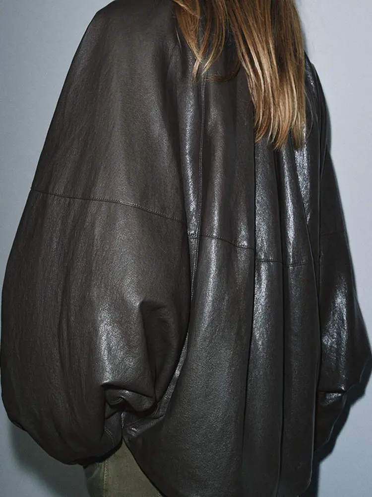 Faionable efecto cuero Jaet mujer Casual suelta ajuste invierno nueva llegada dulce versátil Sli ort prendas de vestir exteriores