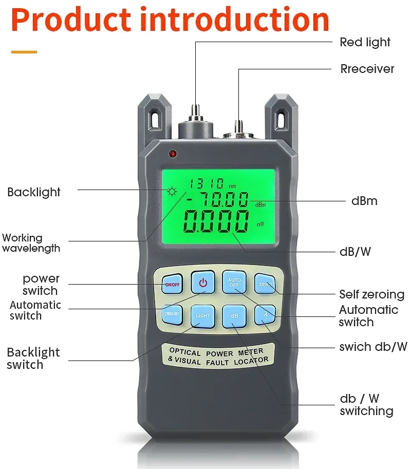 All-IN-ONE Optical Power Meter with 1-50Mw Visual Fault Locator Optical Fiber Tester 5KM 10km 20KM 30km 50km VFL