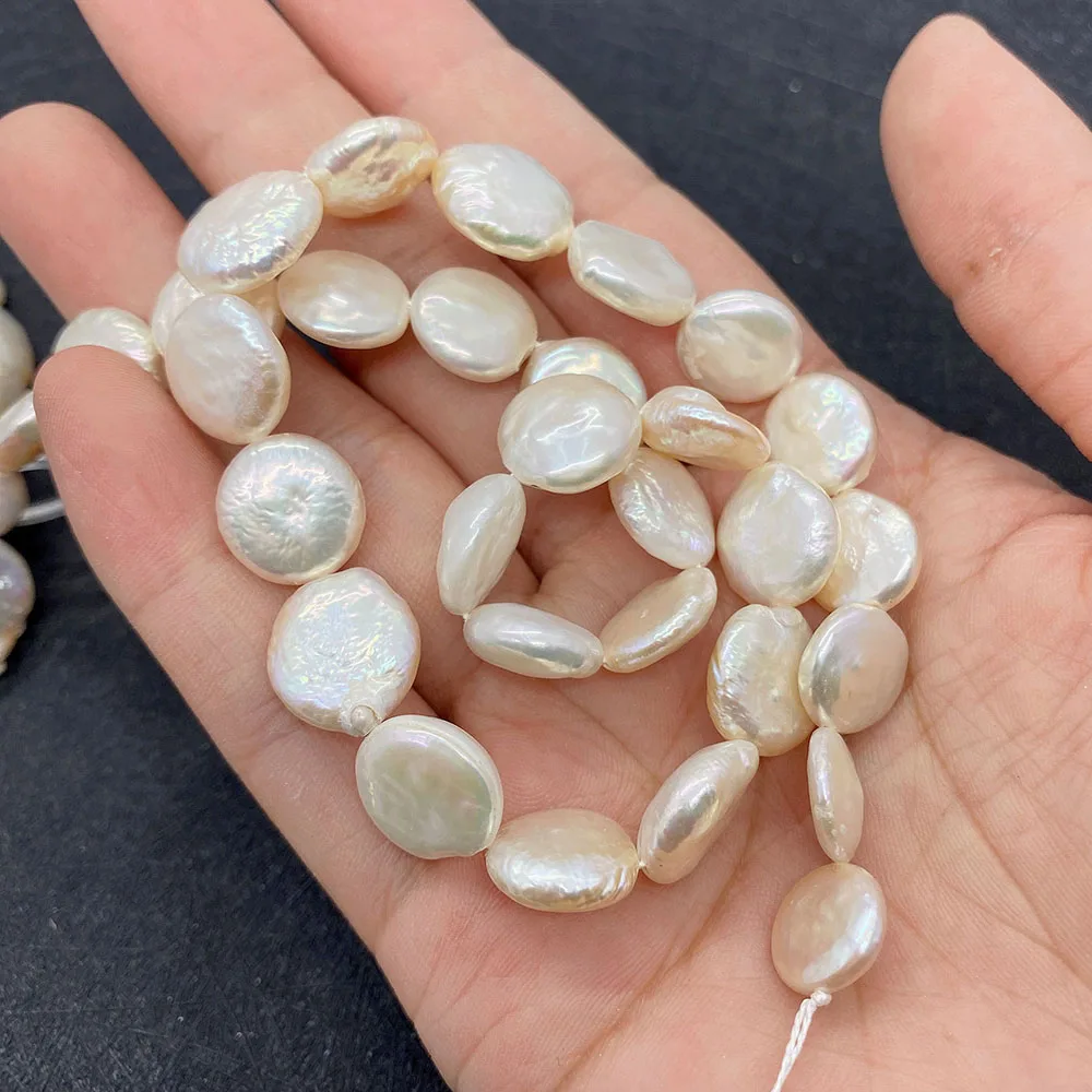 

100% Natural Freshwater Pearl White Button Pearl Flat Round Bead for DIY Jewelry Necklace Bracelet Earring Accessories 11-12mm