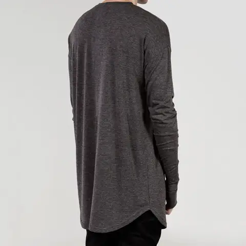 Enfärgad, avslappnad t-shirt med handskar, oregelbunden nederkant, rund hals, långärmad herr-t-shirt för vardagsbruk 8 best sales långärmad t-shirt med handskar - №5