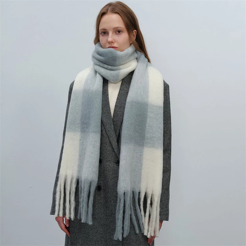 Fashion New Cashmere Plaid Scarf Women Winter Thicken Warm Big Shawl Pashmina Tassel Scarves Soft Blanket Bandana Thick Muffler