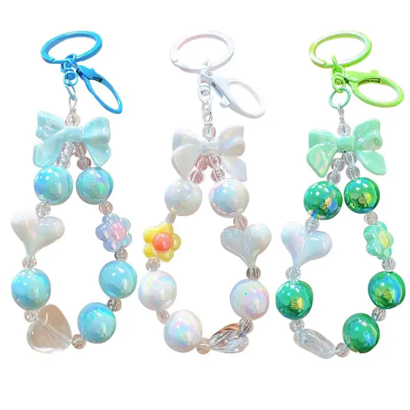 

Fashion Beaded Flower Keychain Cute Lanyard Key Pendant Key Ring Bracelet Wristlet Keychain Color Beaded Chain Bag Decoration