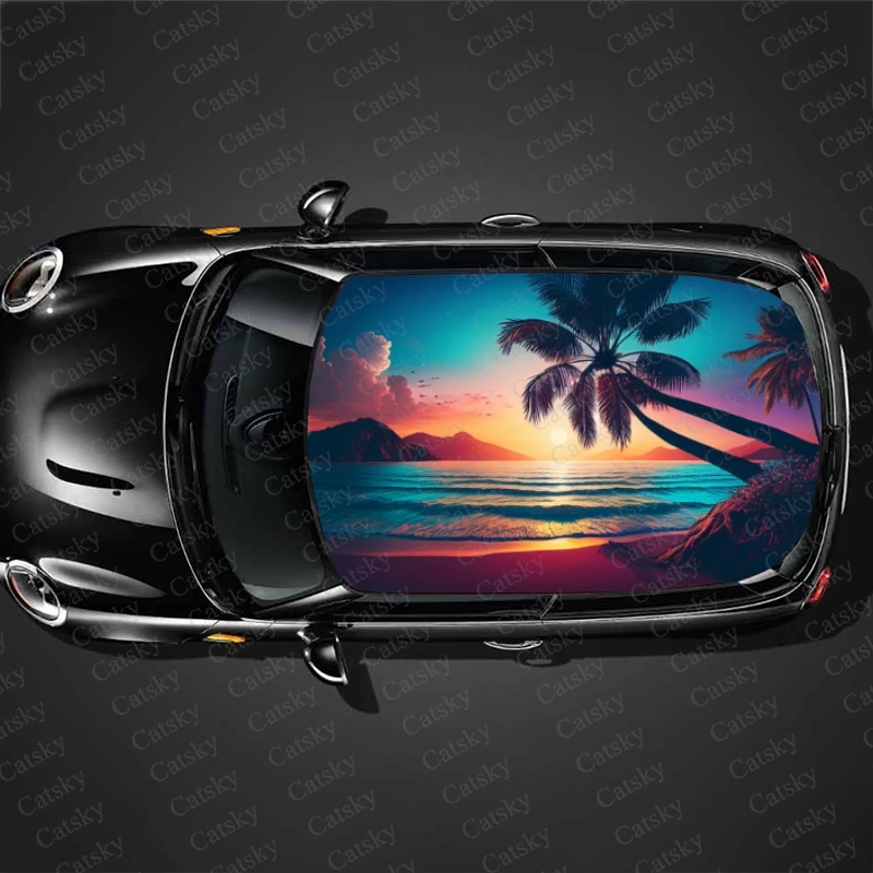 beach palm trees Car sticker decal roof sunroof decorative sticker vinyl film itache universal SUV car sticker decal view 5