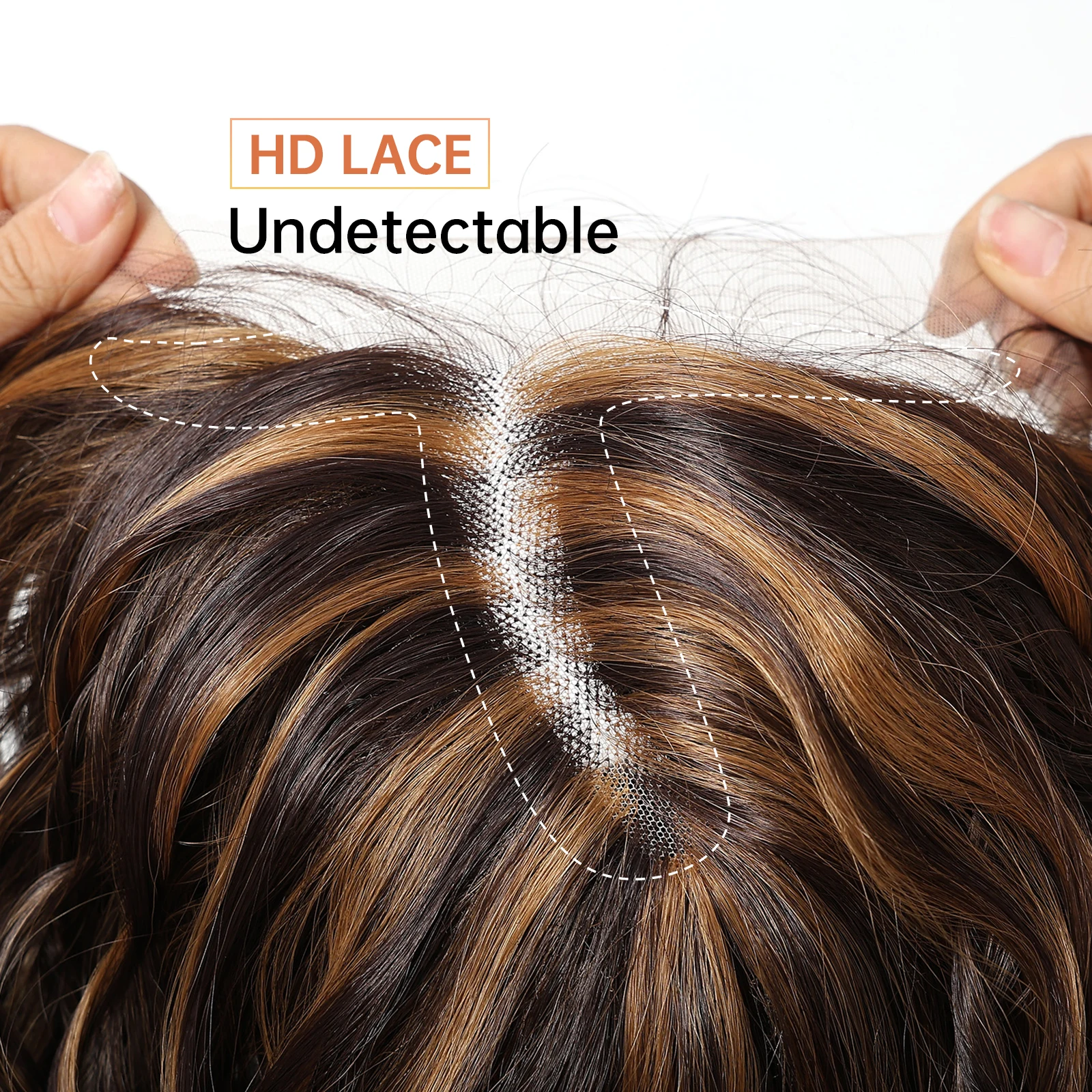 HENRY MARGU 13*5 Parrucca Anteriore Del Merletto Marrone Evidenziare Ricci Parrucche Sintetiche Dei Capelli per Le Donne Quotidiano Breve Ondulato Capelli Finti Parrucca Frontale Del Merletto