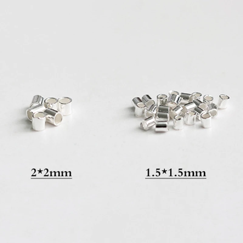 925 Sterling Silver Crimp Beads, Tubo Crimp End Beads, Stopper Beads para Fazer Jóias DIY, Descobertas Suprimentos, 20 Pçs/lote, 1.5mm, 2mm