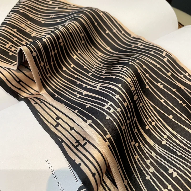 Frühling/Sommer Luxus Lange Silk Schal Weibliche Druck Dünne Schmale Schal Tasche Haar Band Band Schals Frauen Imitation Seide halstuch – Detail 12