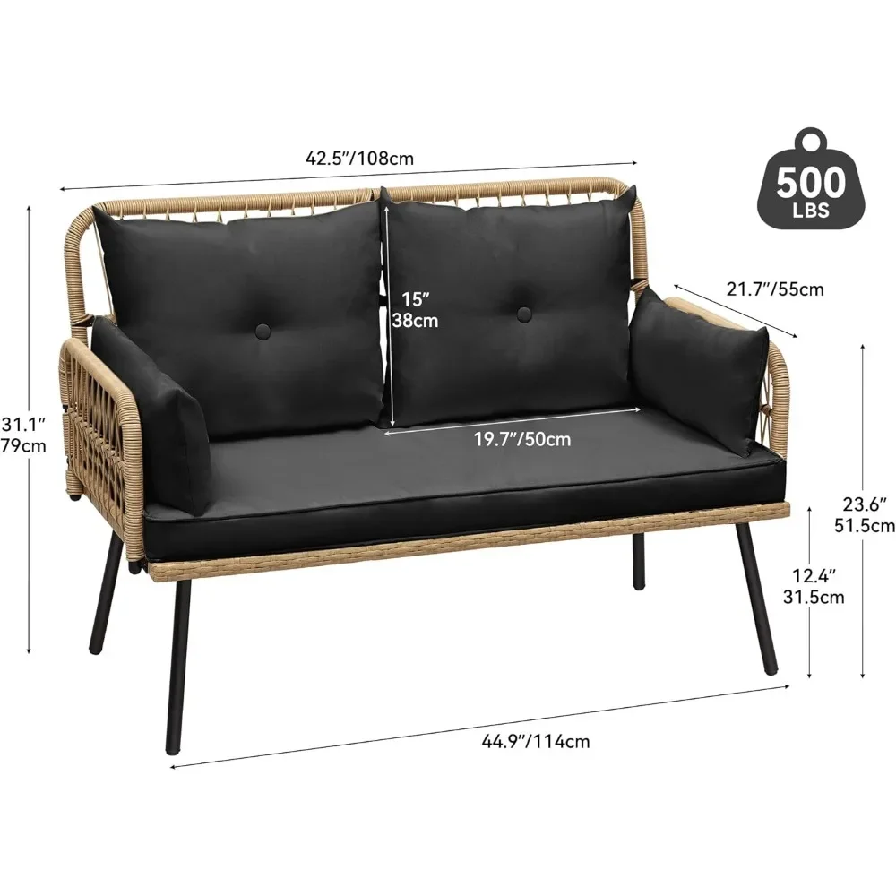 Уличный стулУличный двухместный диван из ротанга, двухместный двухместный двухместный диван из ротанга ручной работы и подушек, идеально подходит для заднего двора, балкона