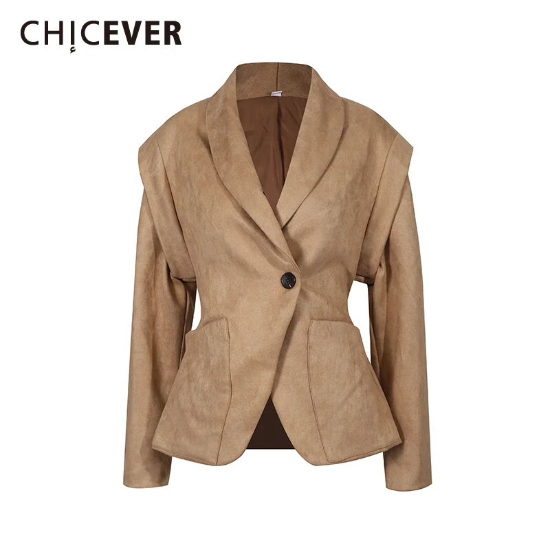

CHICEVER Solid Spliced Pocket Elegant Jacket Female Lapel Long Sleeve Loose Light Luxury Women's Jackets Autumn Fashion Style